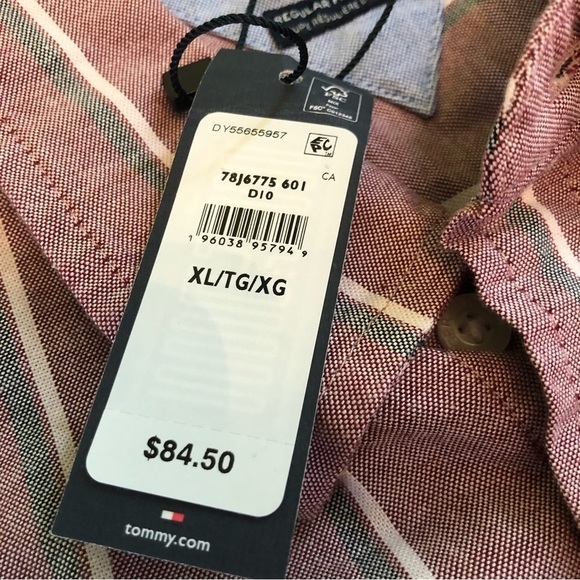 NWT $85 USD Tommy Hilfiger Red Purple Striped Long Sleeve Stretch Shirt Mens XL - Picture 4 of 9